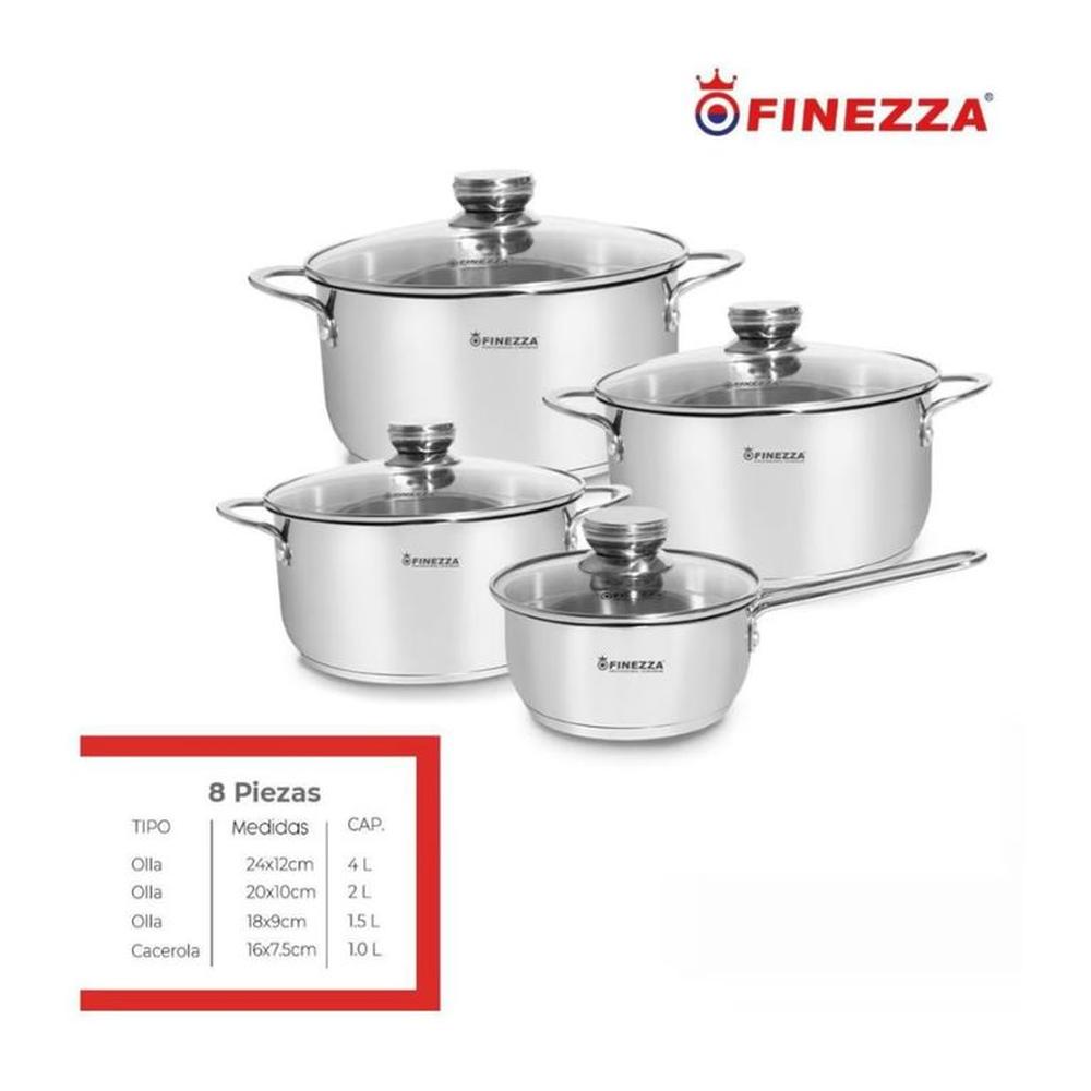 JUEGO DE OLLAS FINEZZA  ACERO INOXIDABLE 8 Pzas FZ-980AE