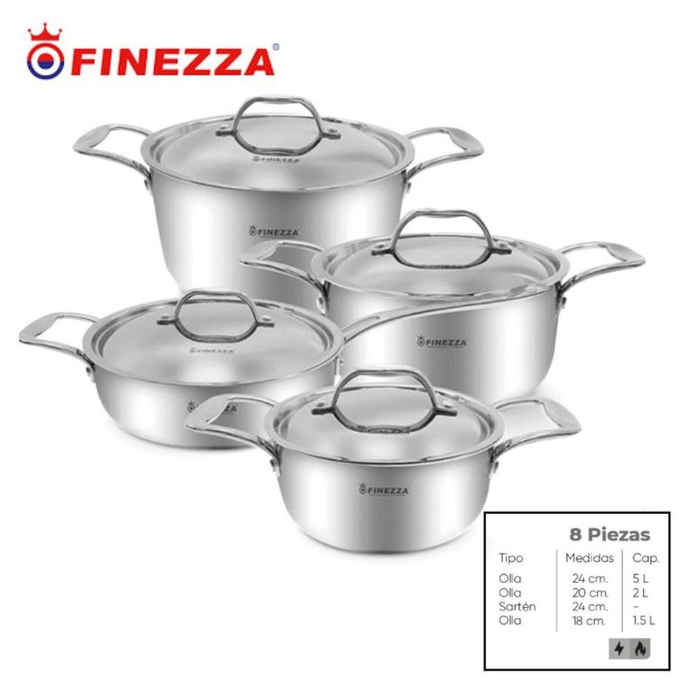 JUEGO DE OLLAS EN ACERO INOXIDABLE DE 8 PIEZAS FINEZZA