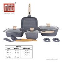 JUEGO DE OLLAS MGC DE 9 PIEZAS ROCA VOLCANICA GREY