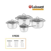 JUEGO DE OLLAS EN ACERO INOXIDABLE 8 Pzas LUISSANT