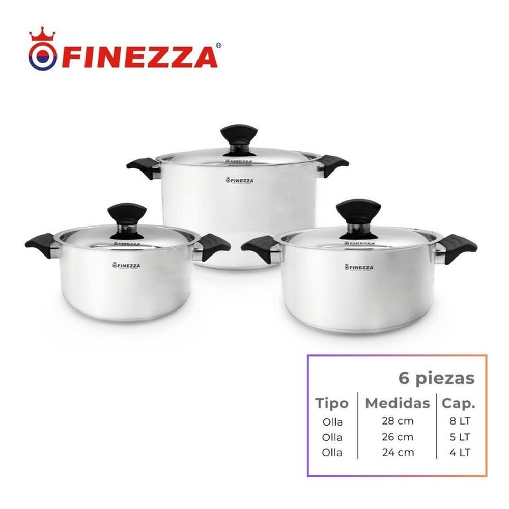 JUEGO DE OLLAS EN ACERO INOXIDABLE FINEZZA DE 6 PIEZAS