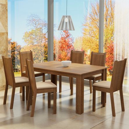 Juego de Comedor Analu con 6 Sillas Marrón y Beige Juego de Comedor Analu con 6 Sillas Marrón y Beige