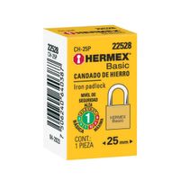 Candado de hierro color latón 25 mm arco normal caja Hermex Basic - 22528