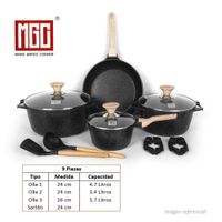 JUEGO DE OLLAS MGC DE 9 PIEZAS ROCA VOLCANICA NEGRO