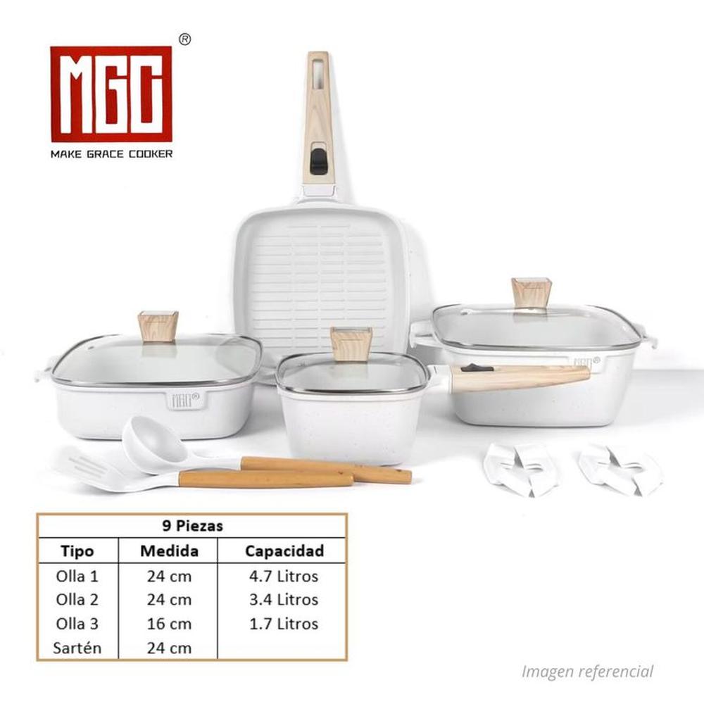JUEGO DE OLLAS MGC DE 9 PIEZAS ROCA VOLCANICA WHITE
