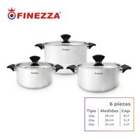 JUEGO DE OLLAS DE ACERO INOXIDABLE FINEZZA DE 6 PIEZAS