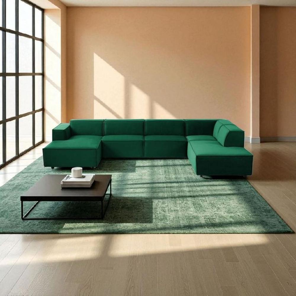 SECCIONAL PANORAMICO LUJO 5 PIEZAS COLOR VERDE