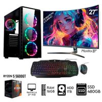 Computadora PC GAMER RYZEN 5 5600GT RAM 16GB DISCO 1TB  SSD 480GB  MONITOR 27 FHD