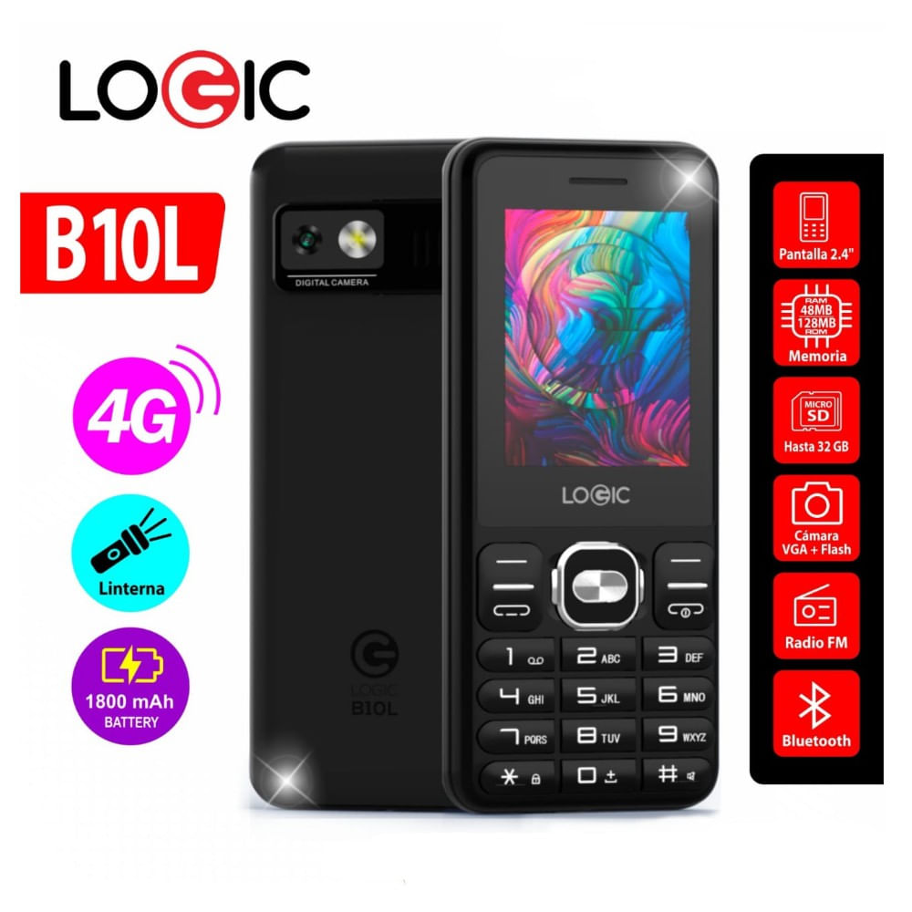 Celular Logic B10L 4G, Pantalla de 2.4"",Bateria 1800 mAh, Radio FM