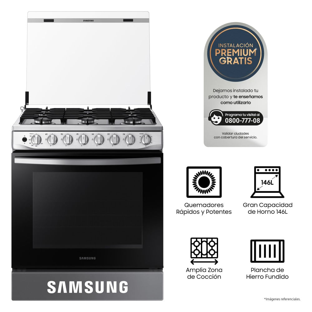 Cocina a Gas SAMSUNG 6 Quemadores NX52T5311PS/PE Black Smog