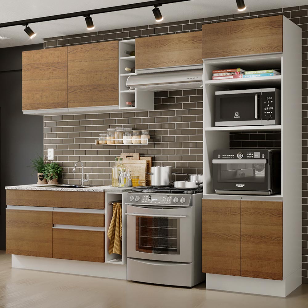 Mueble de Cocina Integral Cristal 290 cm - Blanco y Marrón 10