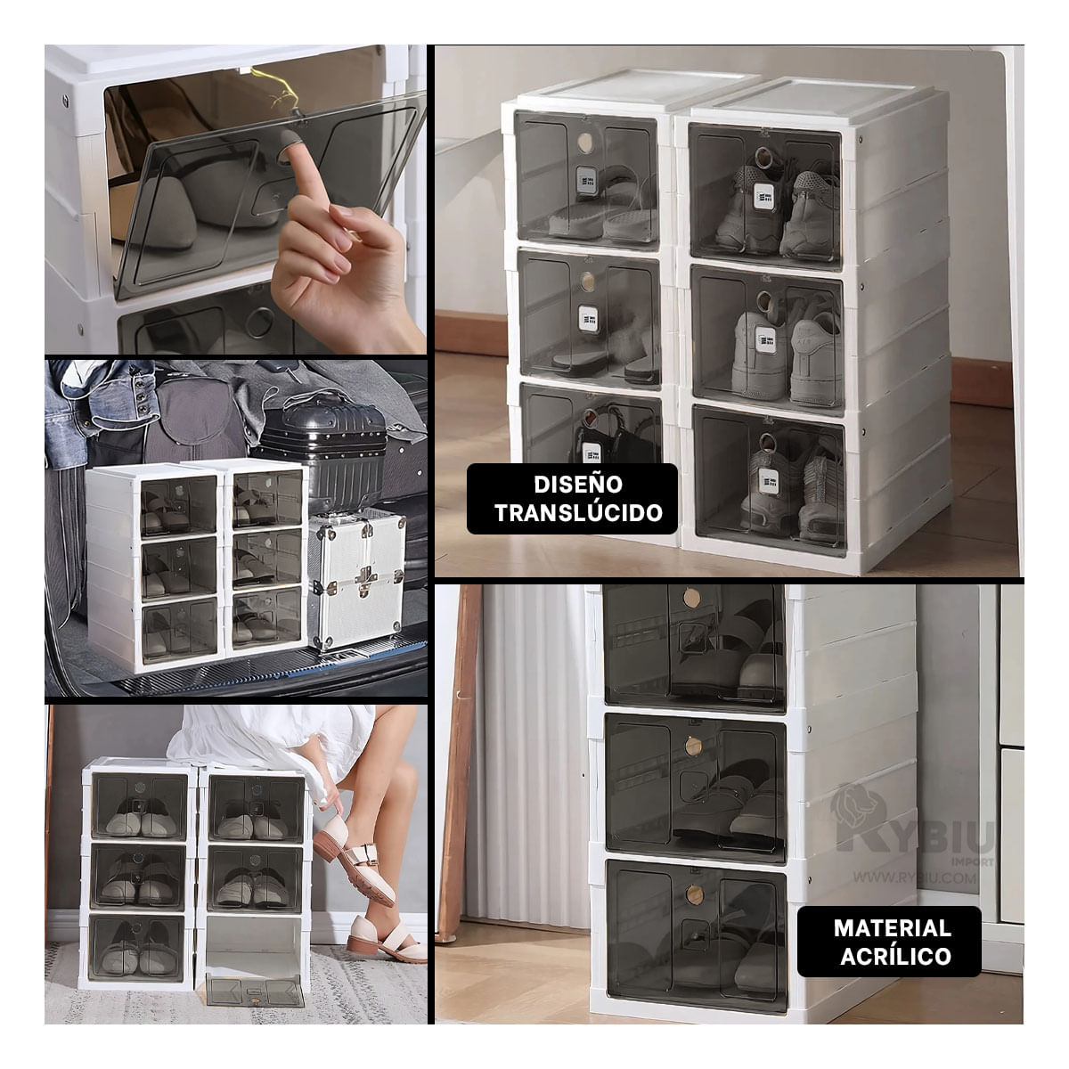 Zapatera Plegable de 3 Niveles con Tapa en Color Blanco