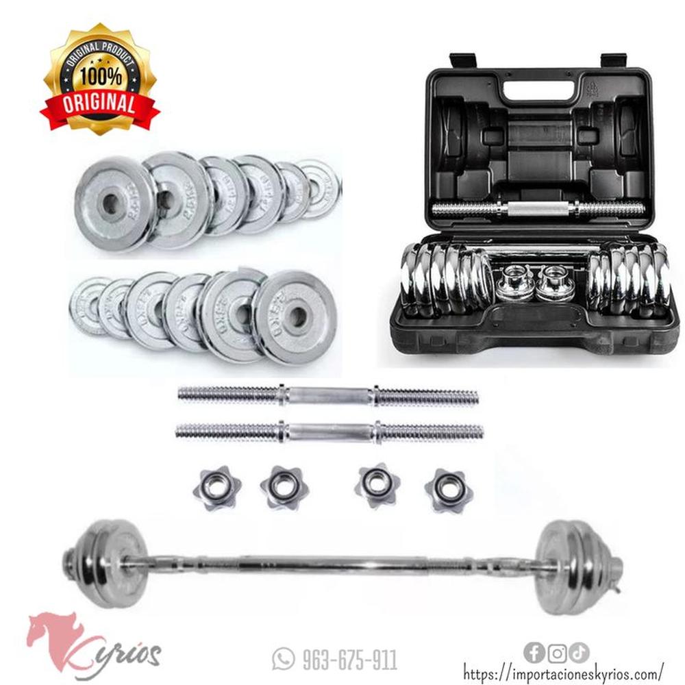 Set De Pesas 30kg Mancuernas + Adaptador Barra