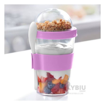 Vaso para Yogurt y Cereal de 350 ml con Cuchara en Rosado Vaso para Yogurt y Cereal de 350 ml con Cuchara en Rosado