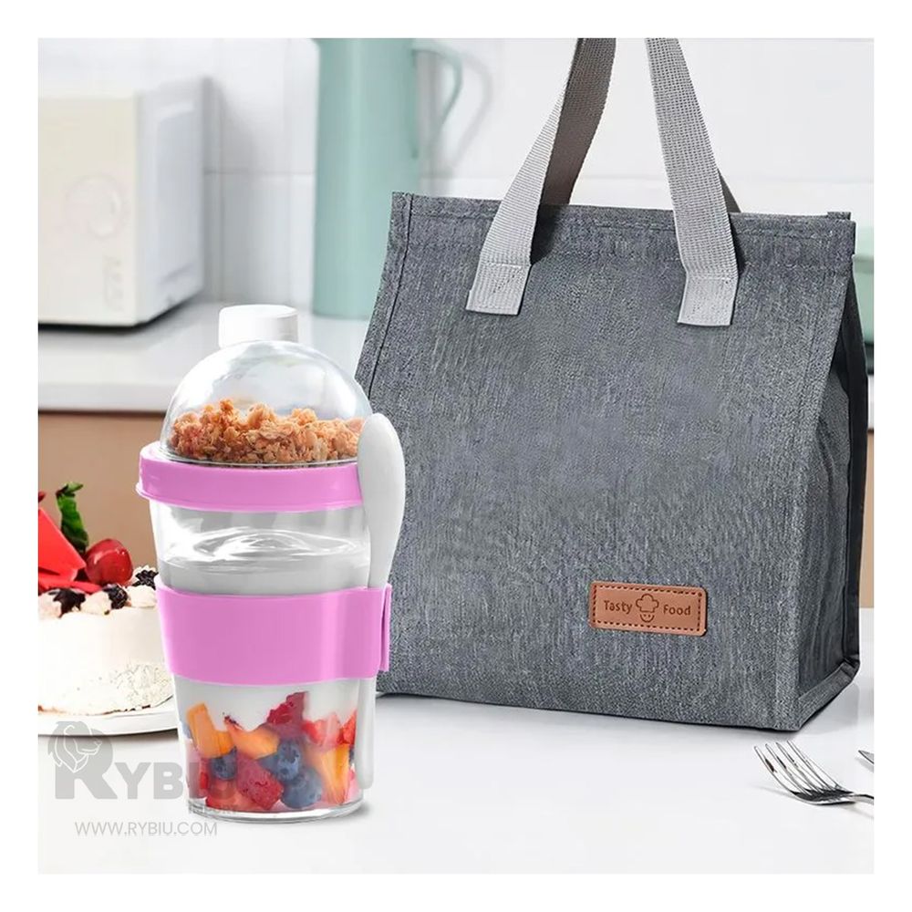 Vaso Portátil con Cuchara Incluida Color Rosado Y+Agendita Vaso Portátil con Cuchara Incluida Color Rosado Y+Agendita