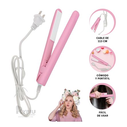 Mini Plancha de Dama con Gradual Termico Rosado Y+Stickers Mini Plancha de Dama con Gradual Termico Rosado Y+Stickers