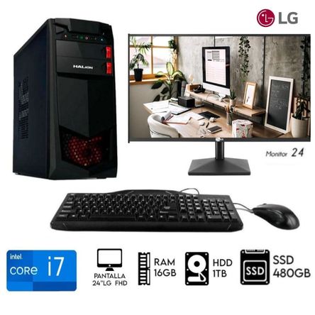 Computadora Pc Intel Core i7 Ram 16GB Disco HDD 1TB Disco SSD 480GB Monitor LG 24 Computadora Pc Intel Core i7 Ram 16GB Disco HDD 1TB Disco SSD 480GB Monitor LG 24