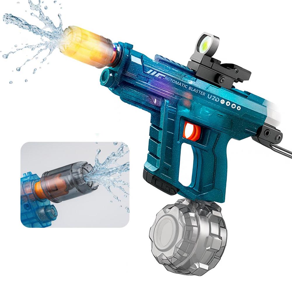 Pistola De Agua Recargable Uzi Luces Rgb Electrica Azul Petroleo
