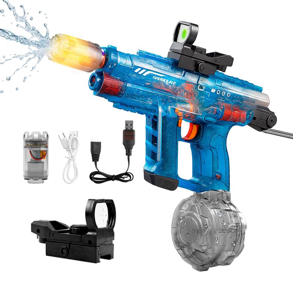 Pistola De Agua Recargable Uzi Luces Rgb Electrica Azul Claro