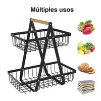 Frutero 2 Niveles con Asa de Madera Multiusos