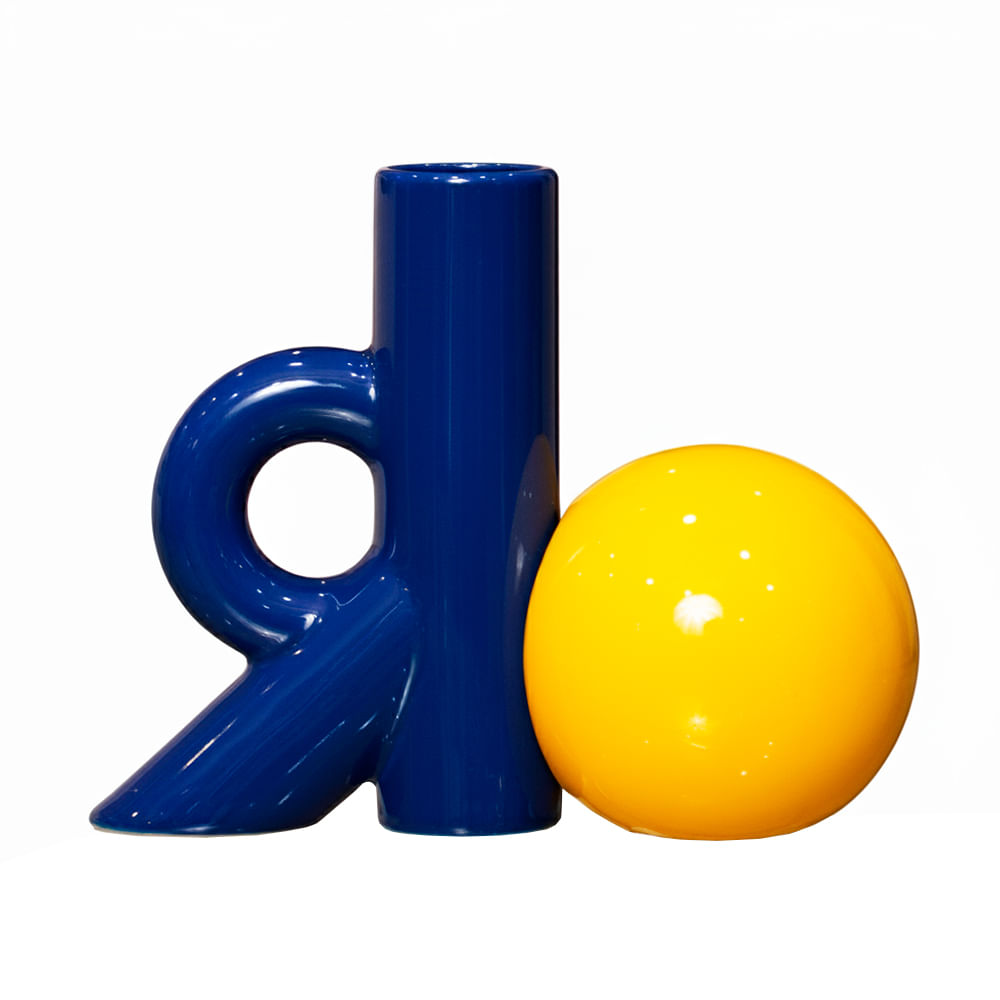 Florero Panadecor Moderno Azul con Esfera Amarilla 17CM Porcelana