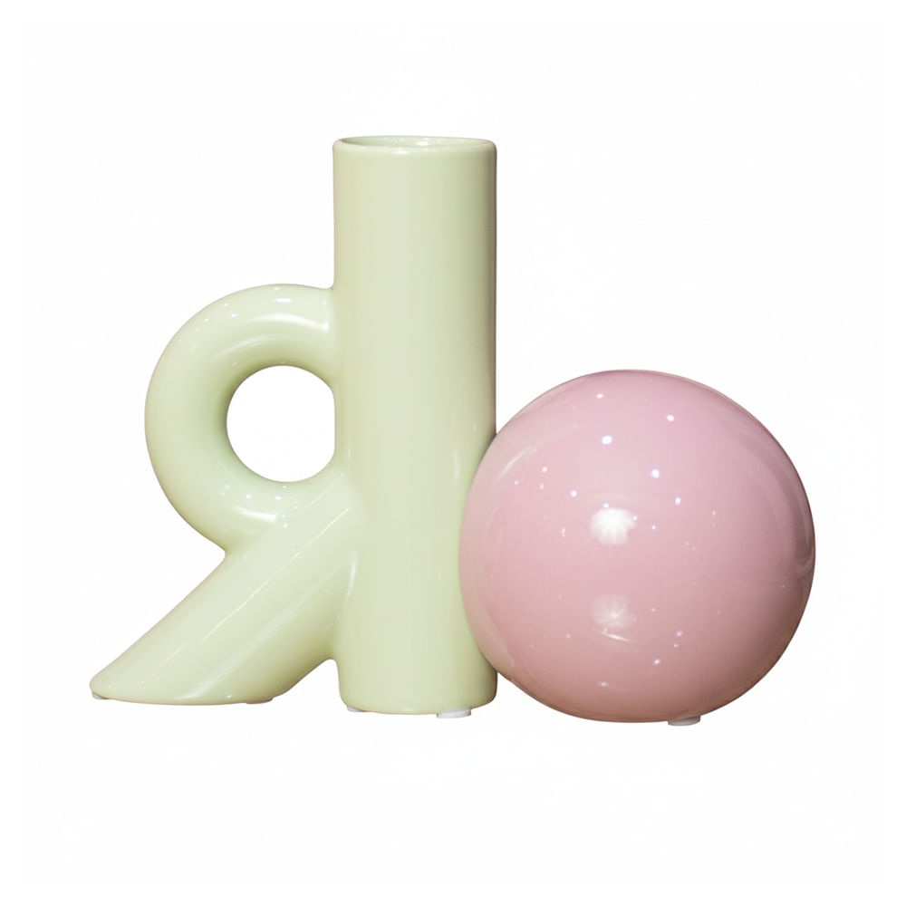 Florero Panadecor Moderno Verde con Esfera Rosa 17CM Porcelana
