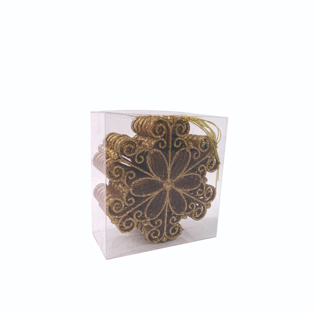 Set X6 Copo De Nieve Flor Dorado 12 Cm