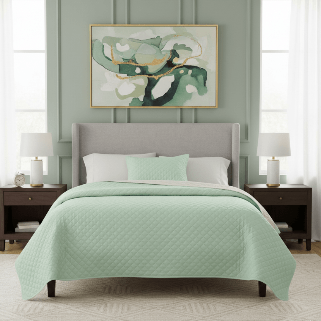 Cubrecama Pv26 Ultrasonic Cuadrados Verde 2 Plazas