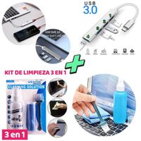 Kit de Limpieza p/ Laptop + Hub a USB 3.0 de 4 Puertos tipo C