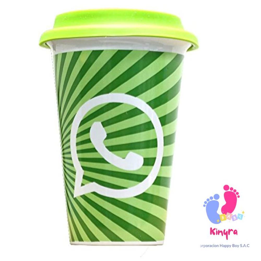 VASO CON LOGO DE WHATSAPP CON TAPA DE GOMA