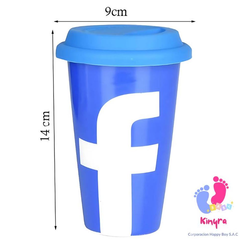 VASO CON LOGO DE FACEBOOK CON TAPA DE GOMA