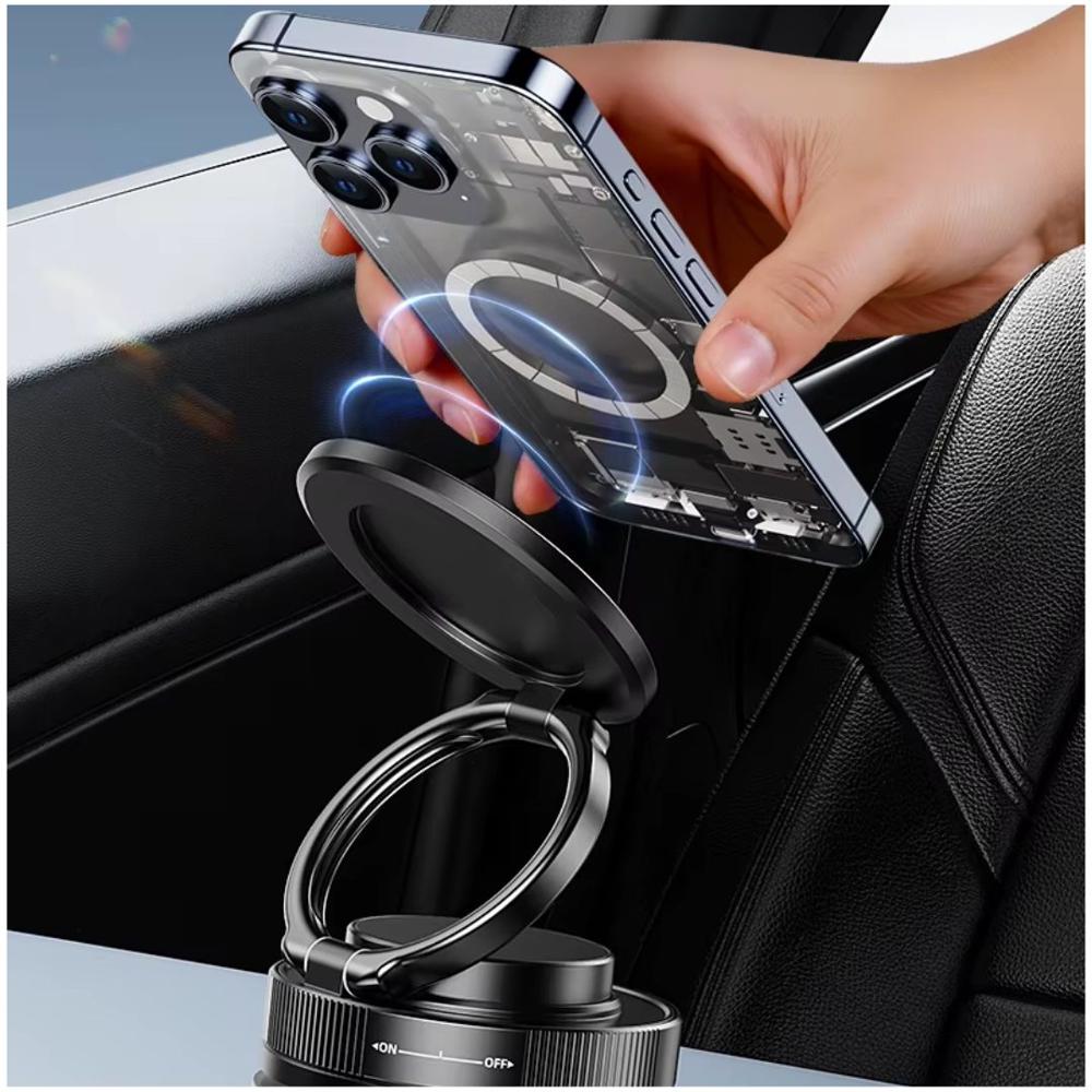Soporte Magnético para Celular MY-7652 Holder Imantado Plegable Succión al Vacío Negro