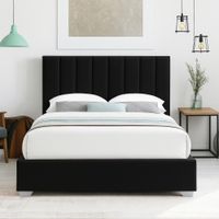 Cama Tapizada Listón Clavel LeMueble 2 Plazas Negro