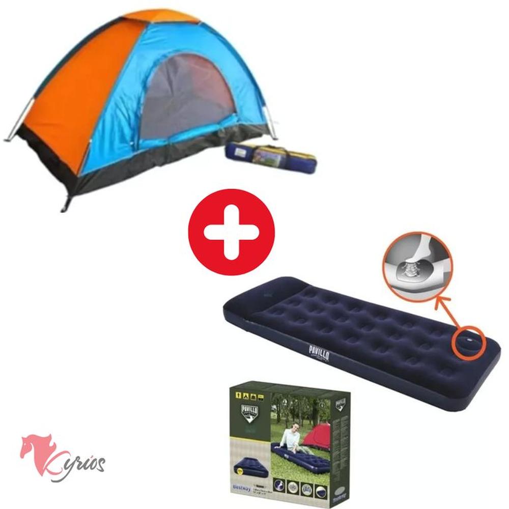 Carpa Manual De 3 Personas + Colchón Inflable De 1 Plaza