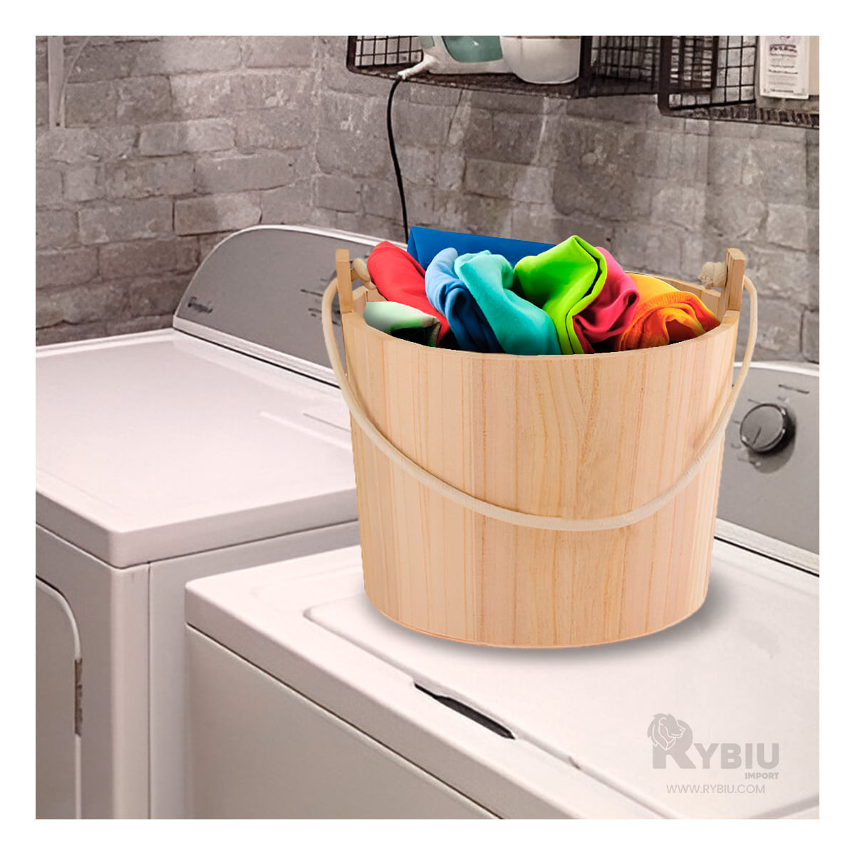 Cubeta Diseño Rustico en Tono Madera Y+Stickers