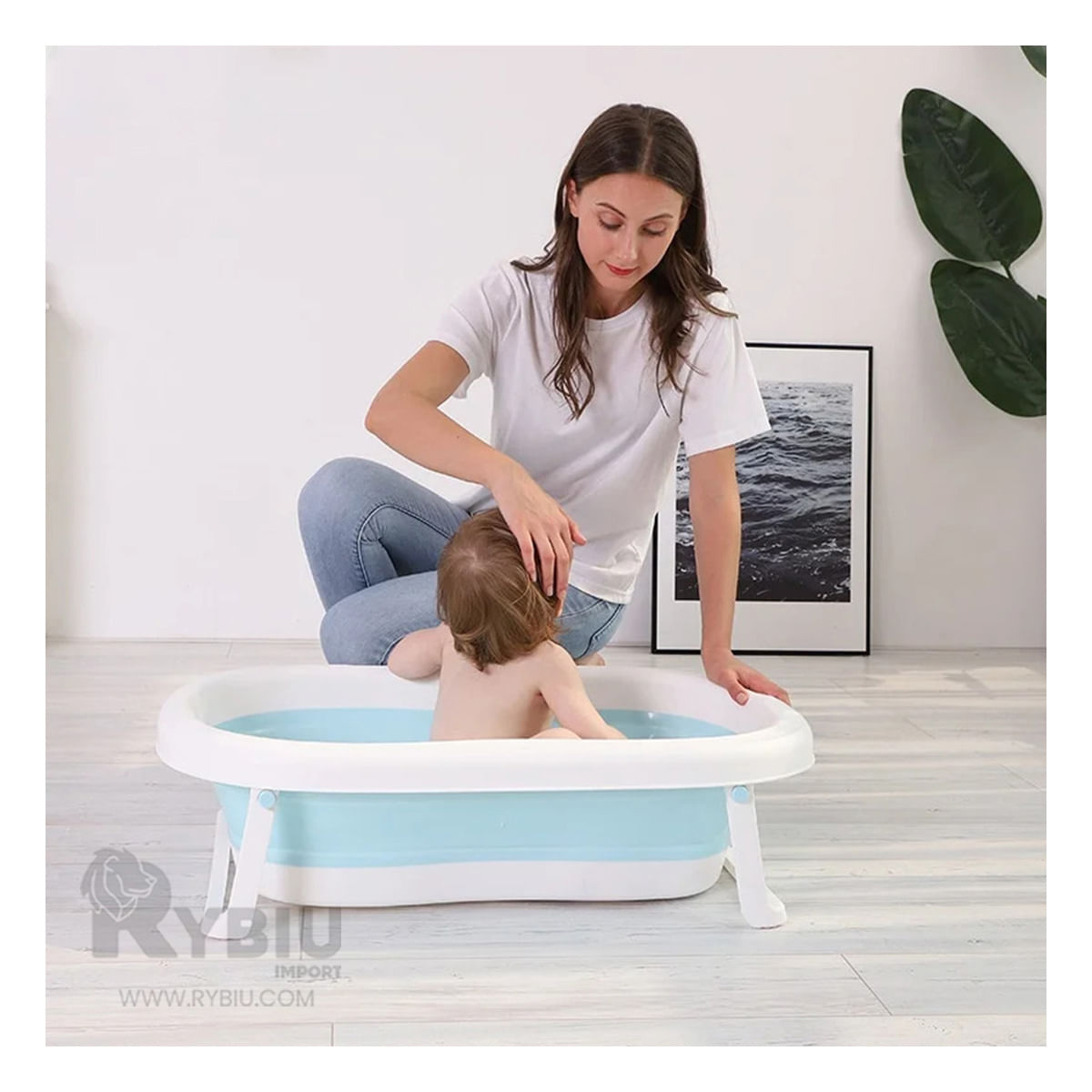 Bañera con Patas para Bebe Duradero en Celeste Y+Stickers