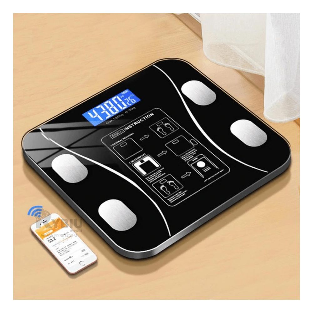 Balanza a Pilas Triple A Bluetooth en Color Negro Y+Agendita Balanza a Pilas Triple A Bluetooth en Color Negro Y+Agendita