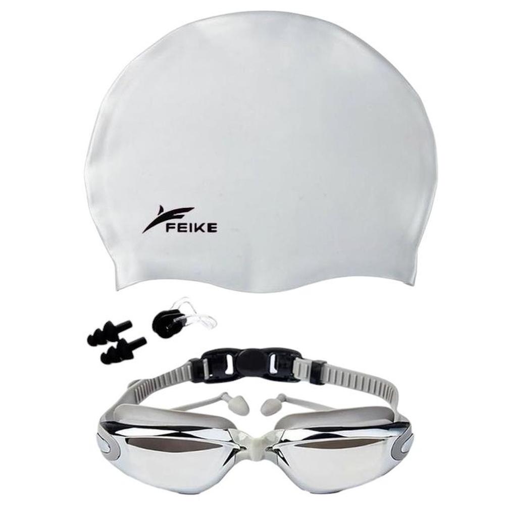 Lentes Natación Grises HD Protección UV y Gorro de Silicona