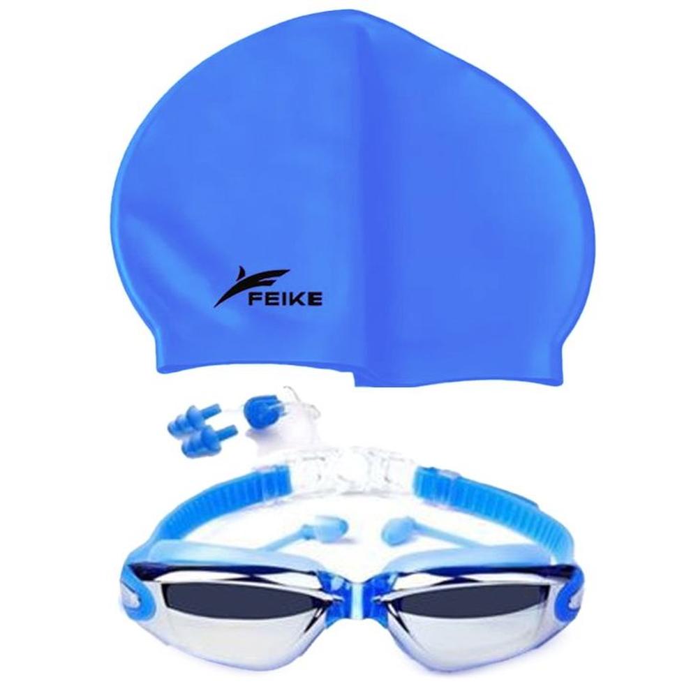 Lentes Natación Azules HD Protección UV y Gorro de Silicona