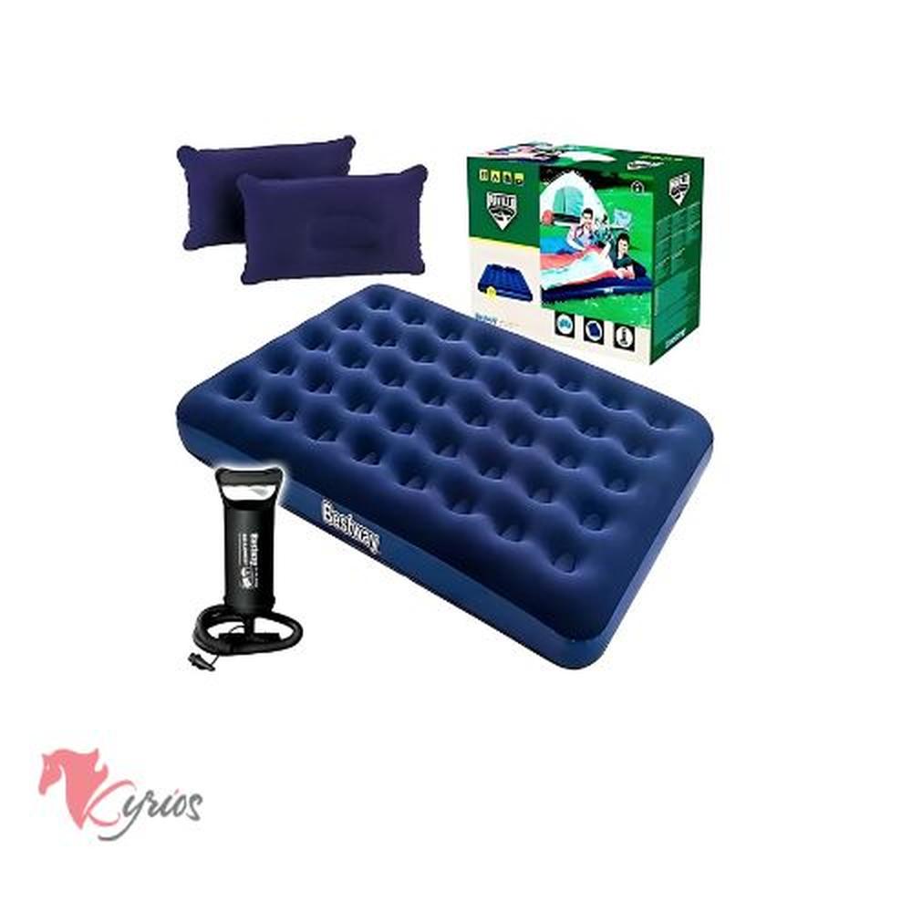 Colchón Inflable 2 Plazas + Inflador + 2 Almohadas