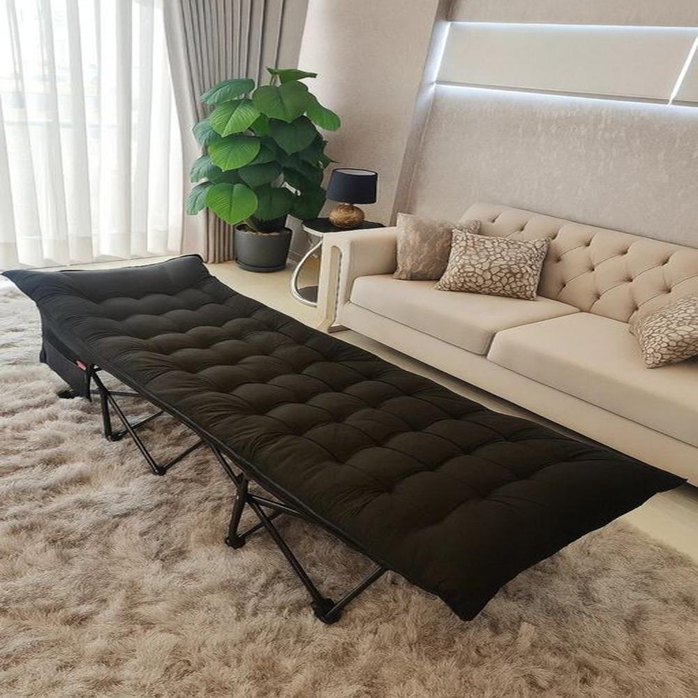 Cama Plegable Portátil con Colchón negro bolsa y Antifaz Interior y Exterior