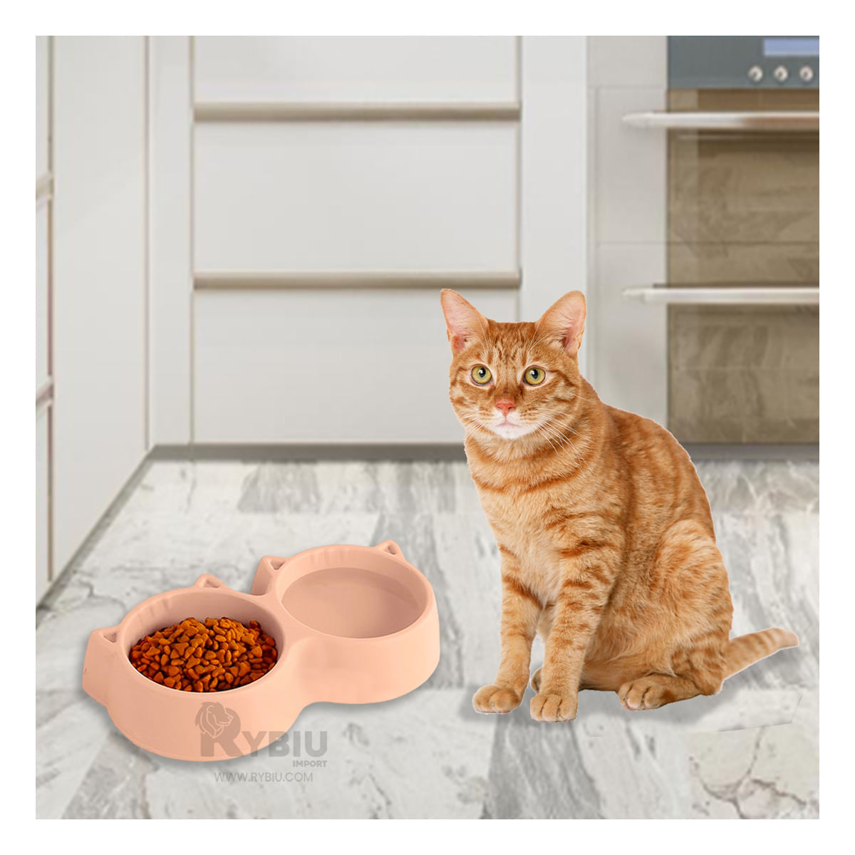 Plato Resistente para Gatos Doble en Crema Y+Papel de Regalo