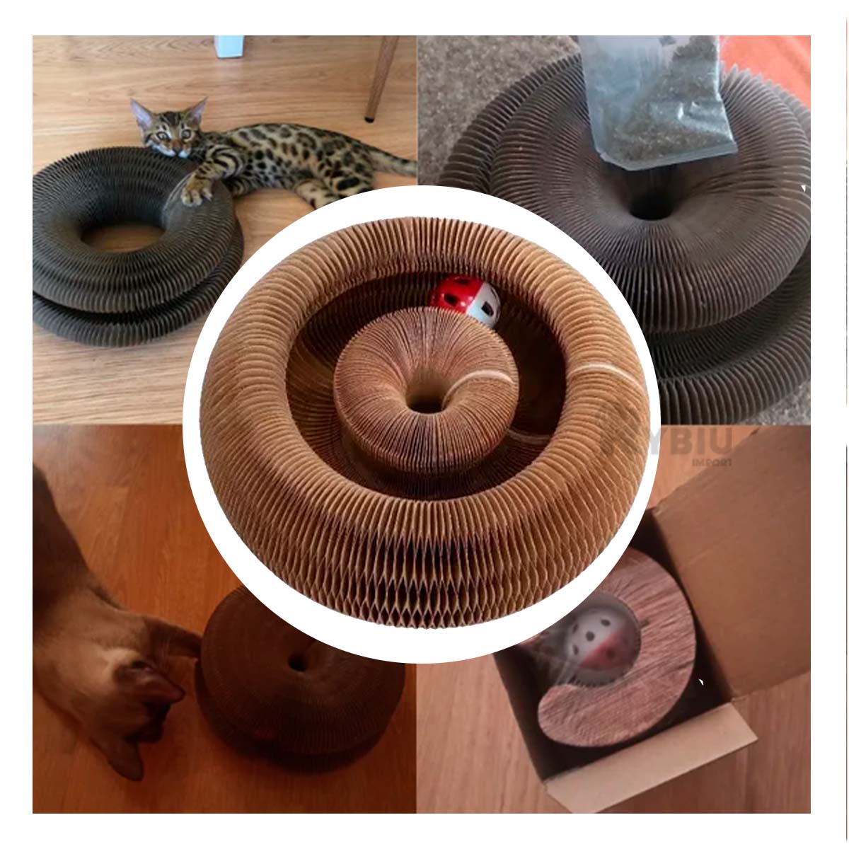 Rascador para Mascota con Pelota y Catnip Marron Y+Stickers