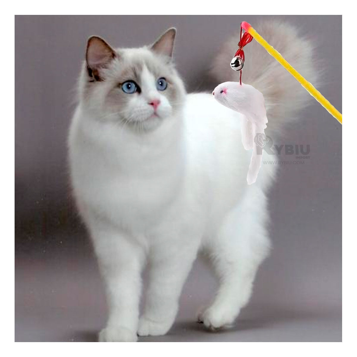 Varita de Minino con Raton de Juguete en Amarillo Y+Stickers