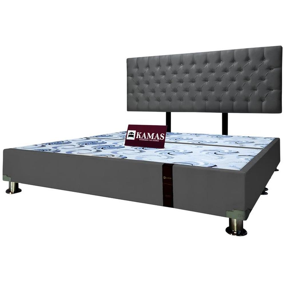 CAMA TARIMA KAMAS KING + CABECERA AÉREA CAPITONEADO - PLOMO CAMA TARIMA KAMAS KING + CABECERA AÉREA CAPITONEADO - PLOMO