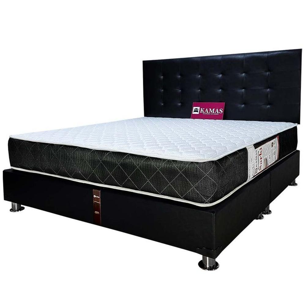 DORMITORIO KAMAS KING SARKI + CABECERA AÉREA RECTANGULAR - CUERO NEGRO DORMITORIO KAMAS KING SARKI + CABECERA AÉREA RECTANGULAR - CUERO NEGRO