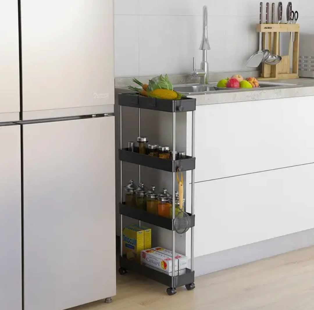 Carrito de 4 pisos Almacenamiento De Espacios Pequeños de Cocina Negro