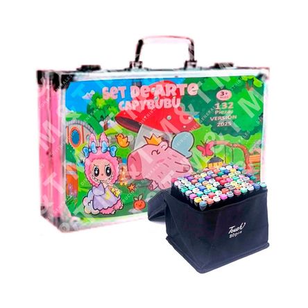 Set de Arte Capibara y Labubu 6 Niveles + 80 Plumones Touch