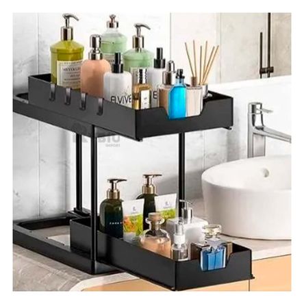 Estante de Cocina 2 Niveles Material Resistente Negro Estante de Cocina 2 Niveles Material Resistente Negro