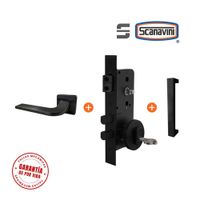 Cerradura de embutir principal BY5 negro manilla DERECHA y tirador exterior rectangular